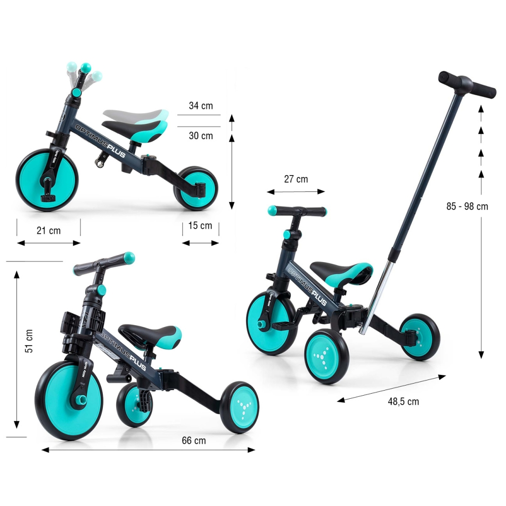 Triratis Optimus Plus 4-in-1, Mint-Judėjimui, Balansiniai dviratukai, Triratukai vaikams-e-vaikas