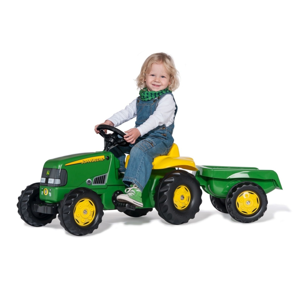 Rolly Toys 012190 Rolly Kid John Deere traktorius su priekaba Rolly Toys-Judėjimui, Minami traktoriai ir jų priedai-e-vaikas