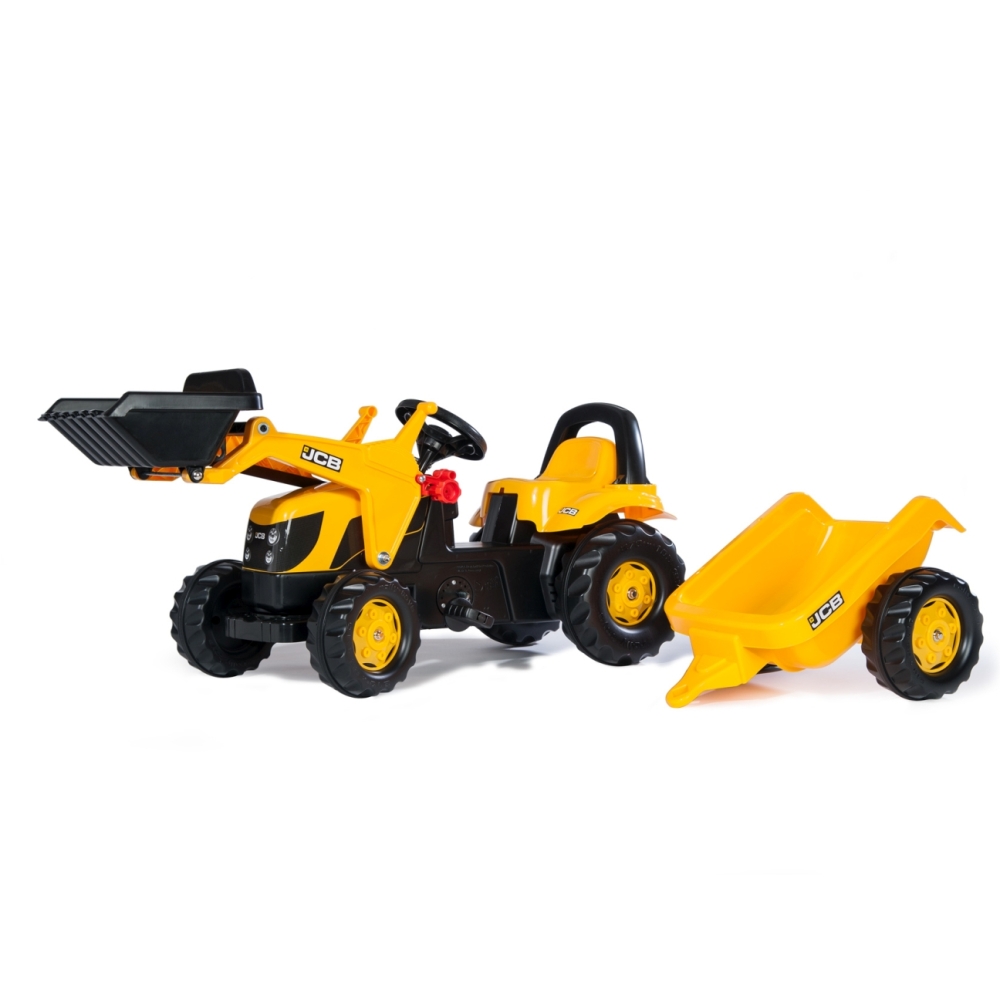 Pedalinis traktorius su kaušu ir priekaba RollyKid JCB Rolly Toys, geltonas