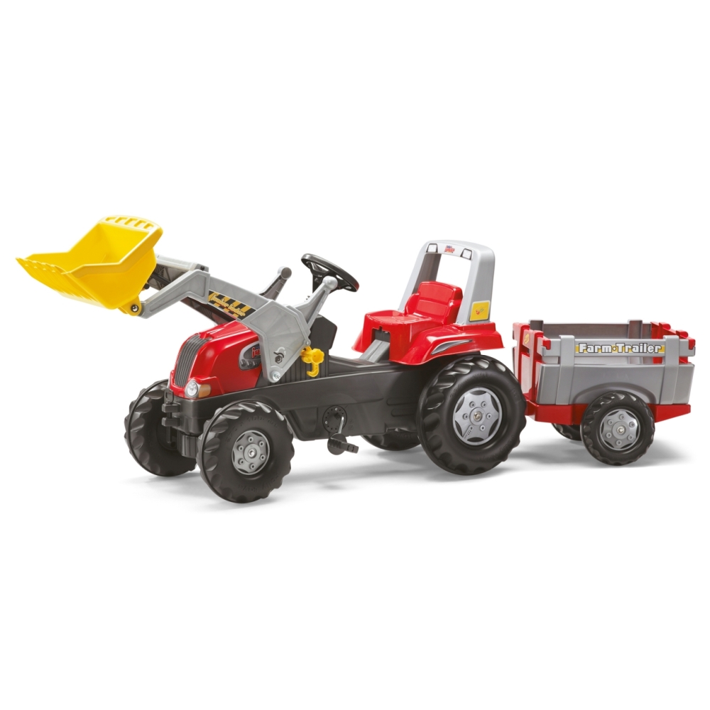Rolly Toys 811397 Rolly Junior RT traktorius su priekaba ir kaušu Red Rolly žaislai