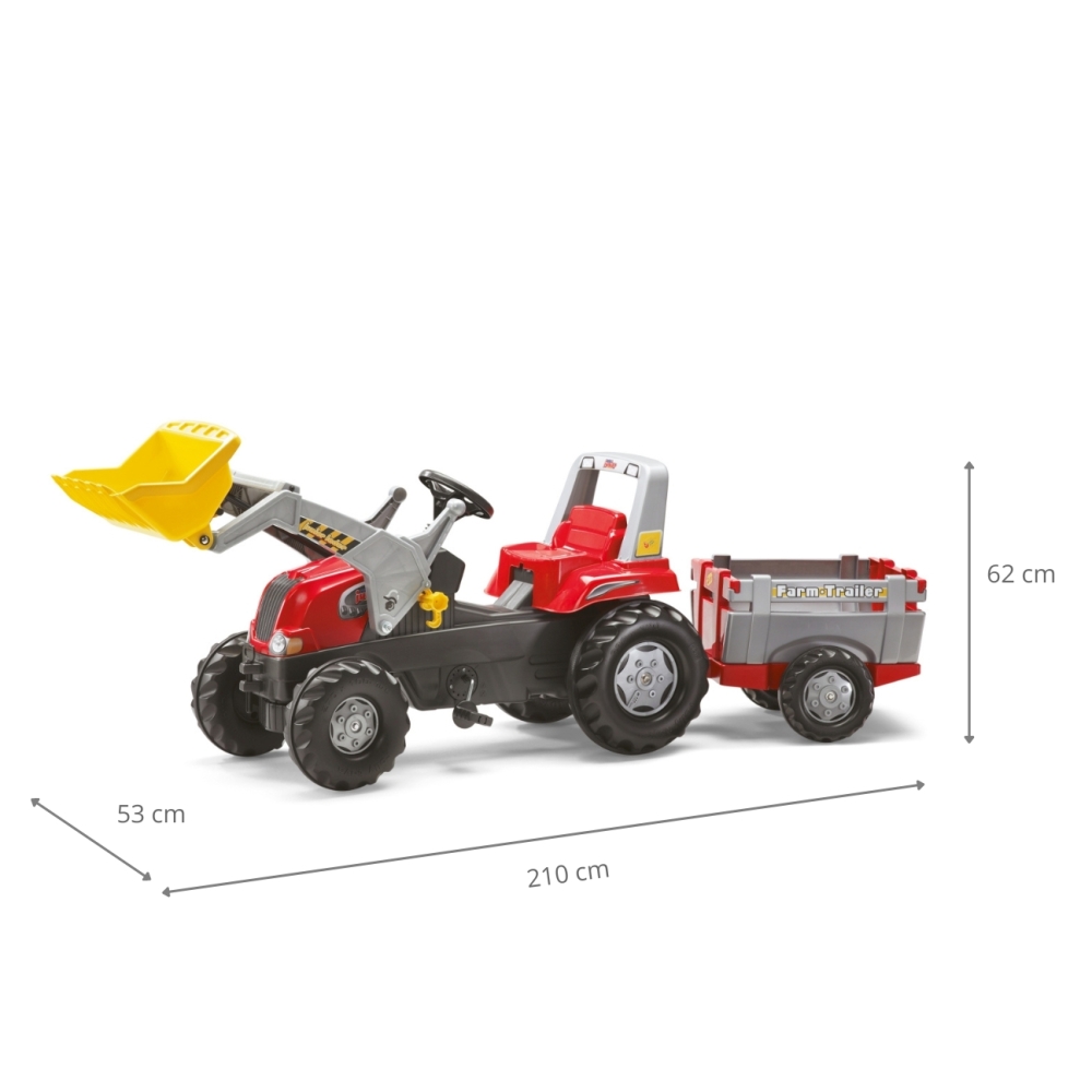 Rolly Toys 811397 Rolly Junior RT traktorius su priekaba ir kaušu Red Rolly žaislai