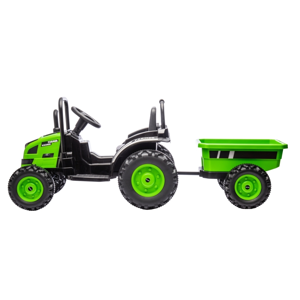 Elektrinis traktorius su priekaba Farmer, Green-Elektromobiliai vaikams, Traktoriai-e-vaikas