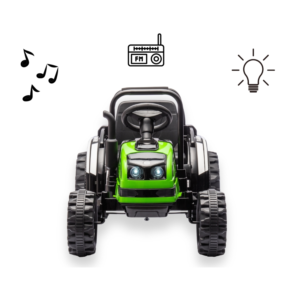 Elektrinis traktorius su priekaba Farmer, Green-Elektromobiliai vaikams, Traktoriai-e-vaikas