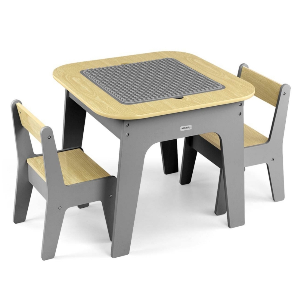 Zestaw mebli Olaf Blocks - Stolik i dwa krzesełka Dark Grey