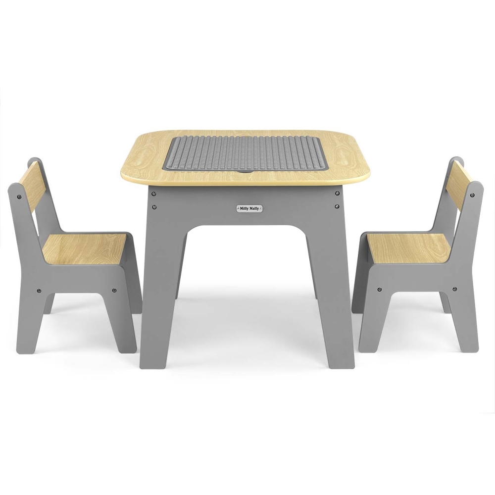 Zestaw mebli Olaf Blocks - Stolik i dwa krzesełka Dark Grey