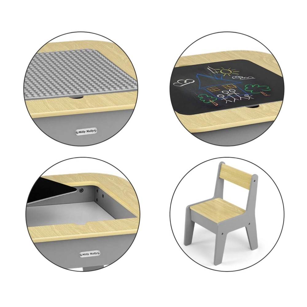 Zestaw mebli Olaf Blocks - Stolik i dwa krzesełka Dark Grey
