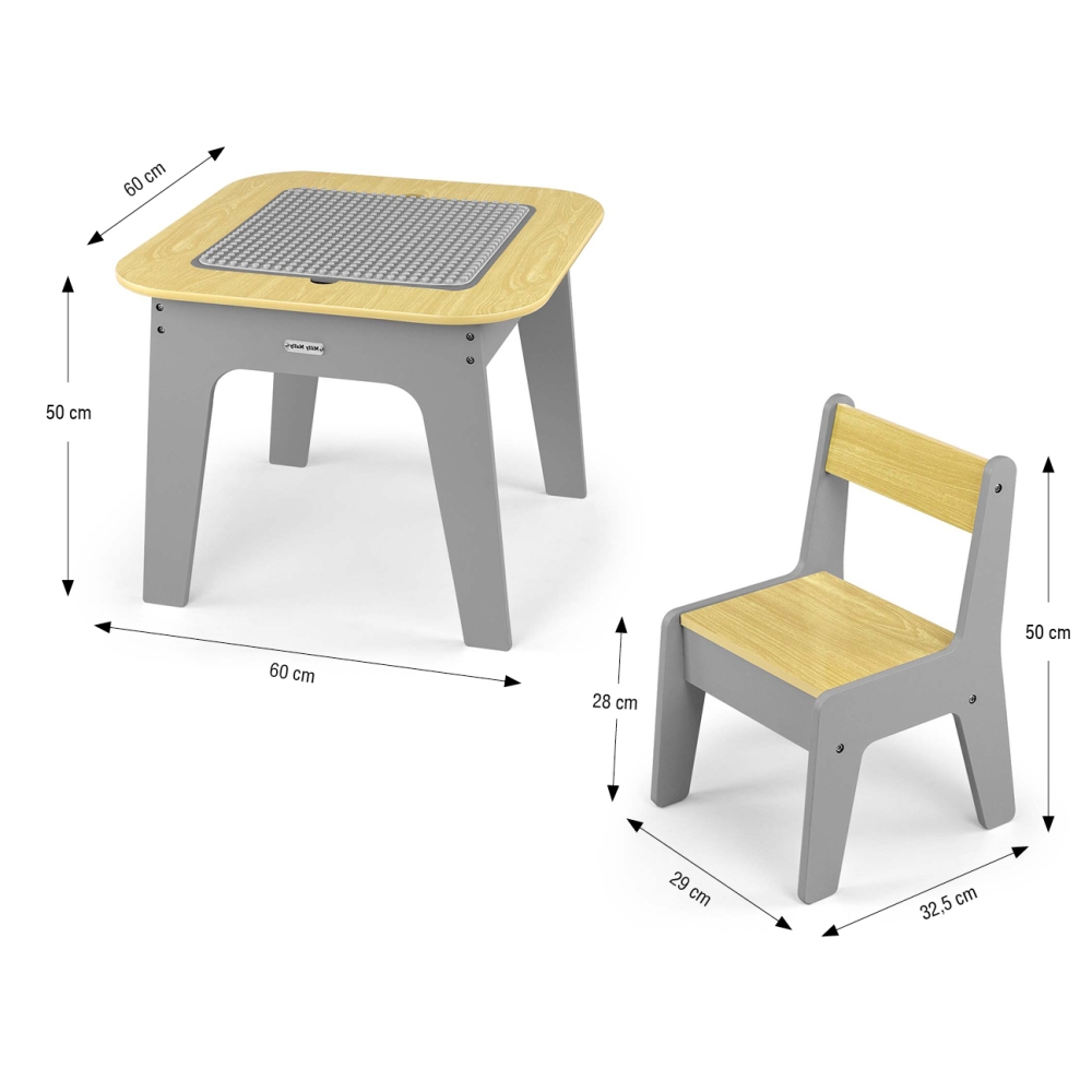 Zestaw mebli Olaf Blocks - Stolik i dwa krzesełka Dark Grey