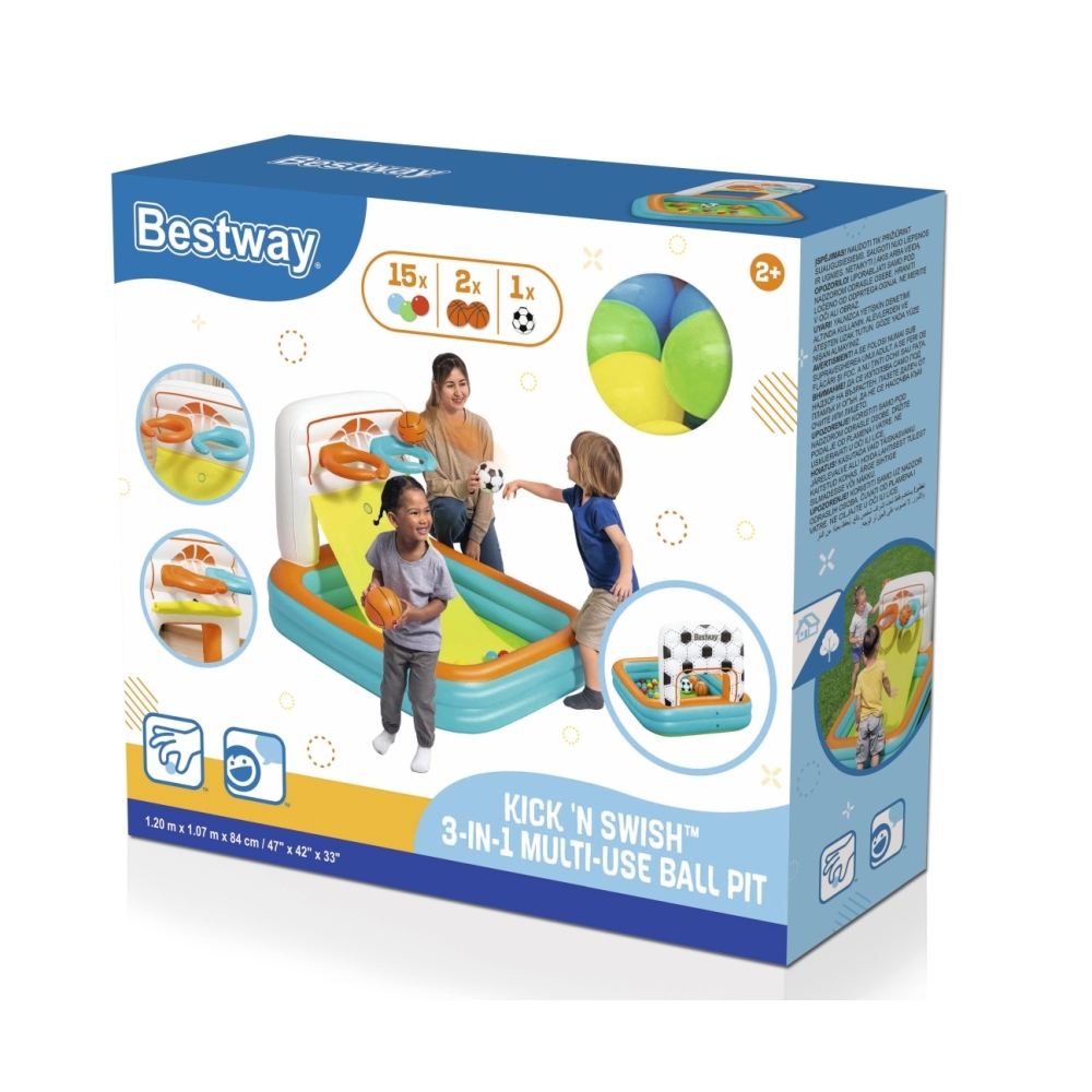 Daugiafunkcis pripučiamas baseinas su krepšinio ir futbolo kamuoliais Bestway 52728, 1,20 m x 1