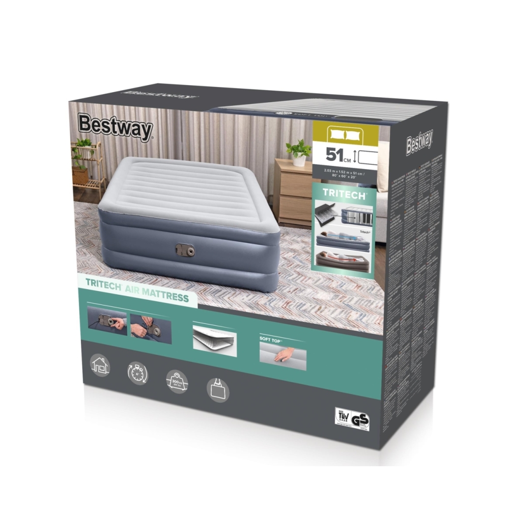 Pripučiamas čiužinys 203 x 152 x 51 cm Bestway 6713I-Namai, laisvalaikis, turizmas, Pripučiami čiužiniai ir baldai-e-vaikas