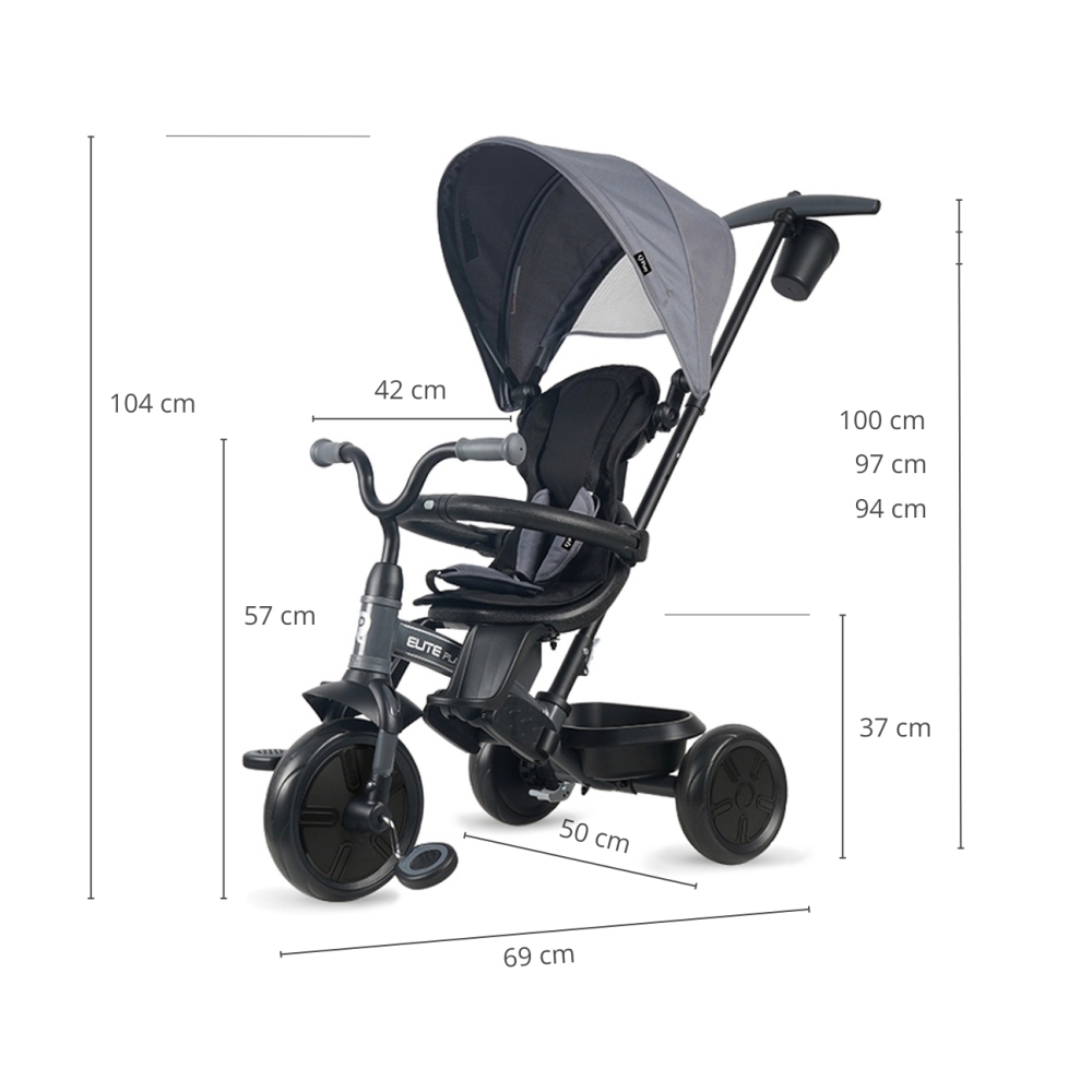 Triratis Qplay Elite Platinum, Grey-Judėjimui, Triratukai vaikams-e-vaikas