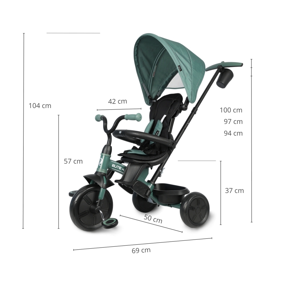 Triratis Qplay Elite Platinum, žalias-Judėjimui, Triratukai vaikams-e-vaikas