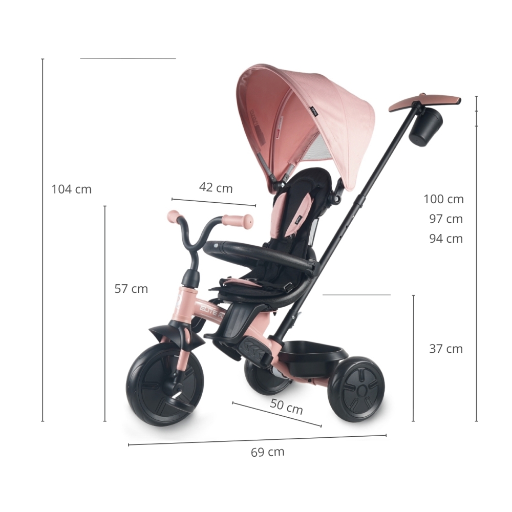 Triratis Qplay Elite Platinum, Pink-Judėjimui, Triratukai vaikams-e-vaikas