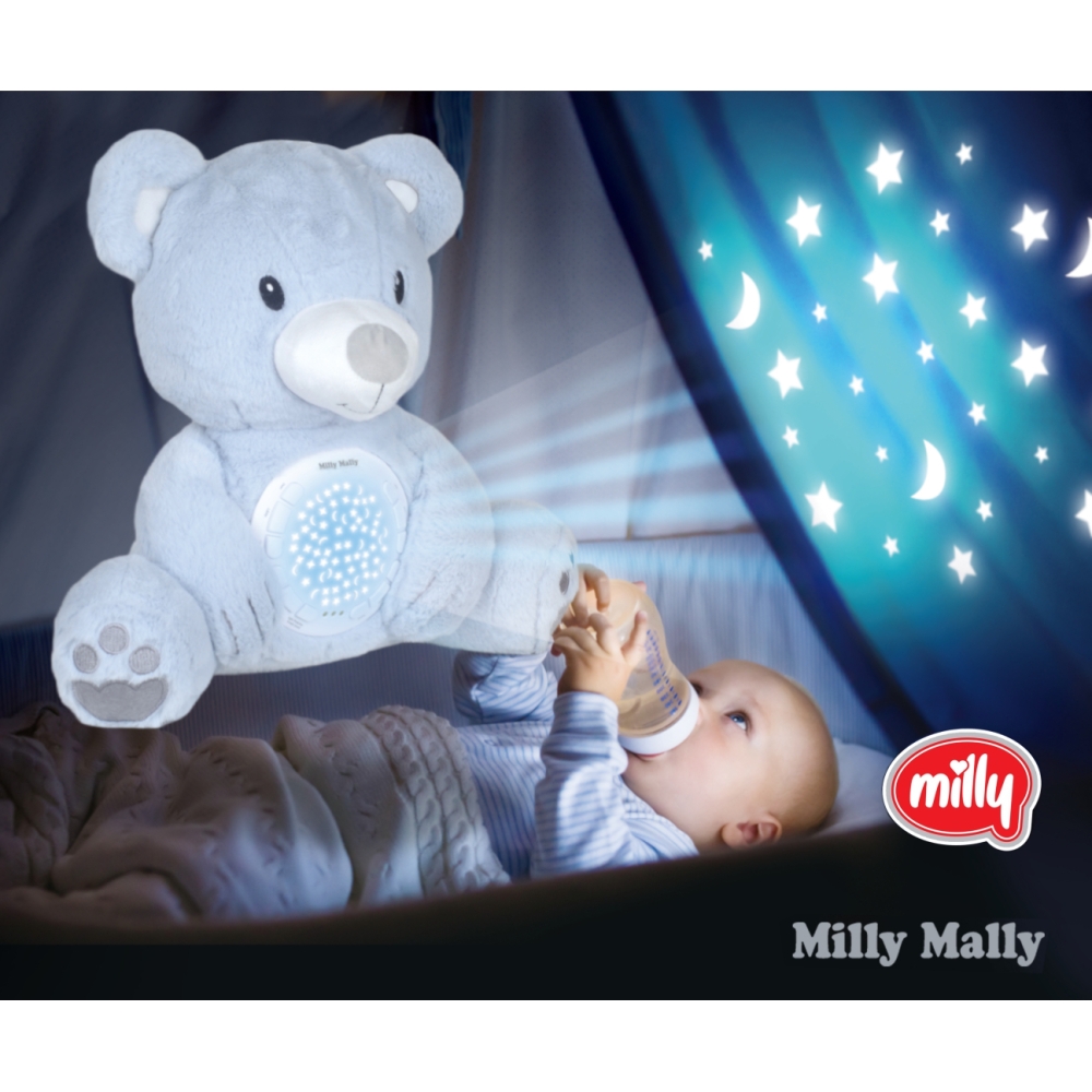 Pliušinis žaislas su projektoriumi Milly Bear Blue-Miegui, Žaislai, Migdukai ir karuselės, Kūdikiams, Miego žaislai-e-vaikas