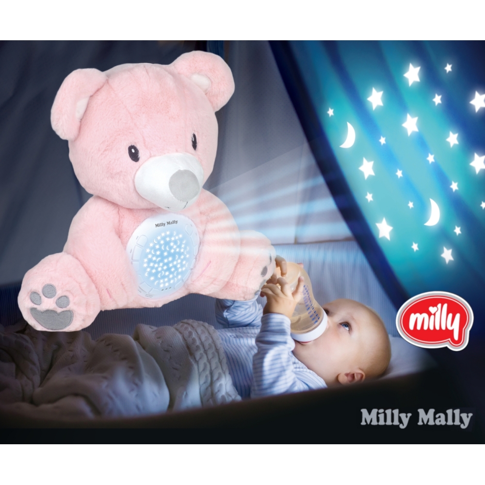 Pliušinis žaislas su projektoriumi Milly Bear Pink-Miegui, Žaislai, Migdukai ir karuselės, Kūdikiams, Miego žaislai-e-vaikas