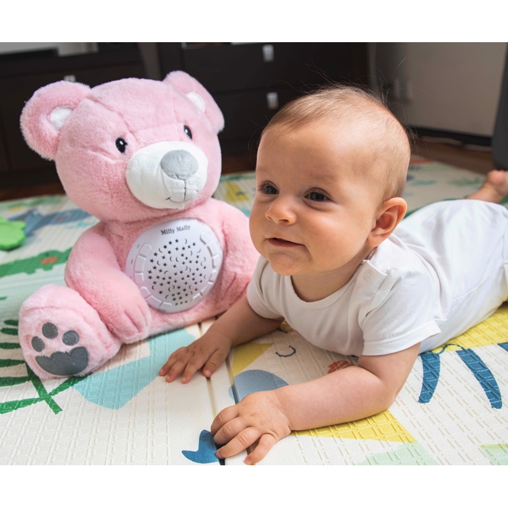 Pliušinis žaislas su projektoriumi Milly Bear Pink-Miegui, Žaislai, Migdukai ir karuselės, Kūdikiams, Miego žaislai-e-vaikas
