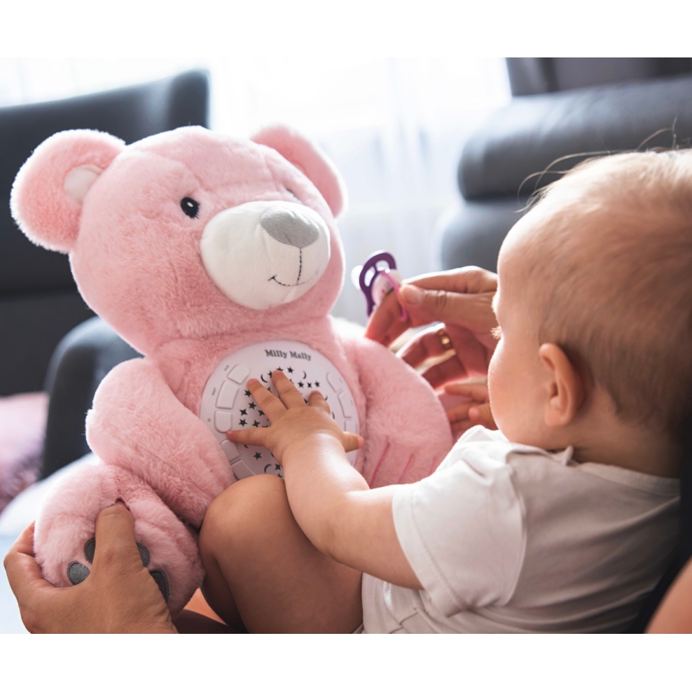 Pliušinis žaislas su projektoriumi Milly Bear Pink-Miegui, Žaislai, Migdukai ir karuselės, Kūdikiams, Miego žaislai-e-vaikas
