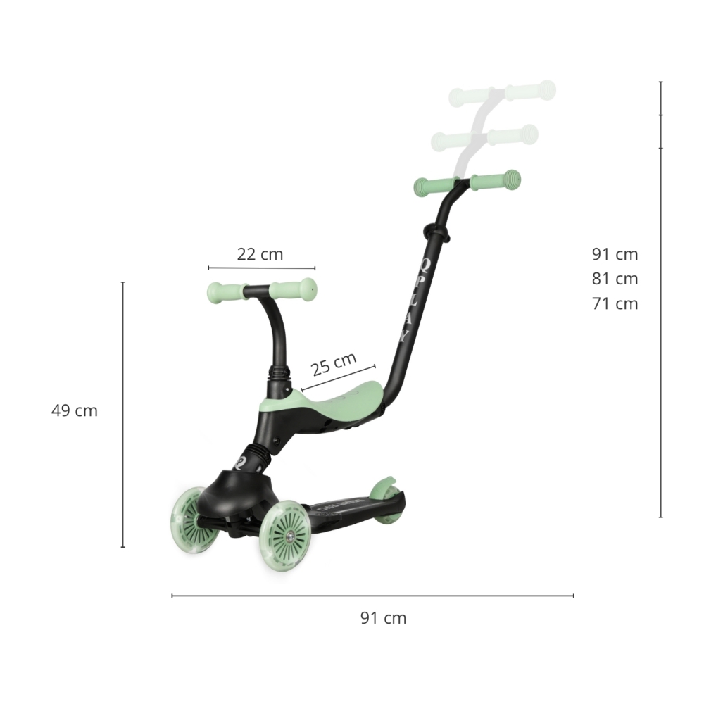 Paspirtukas Qplay Sema Evo 3in1, Green-Judėjimui, Paspirtukai vaikams-e-vaikas