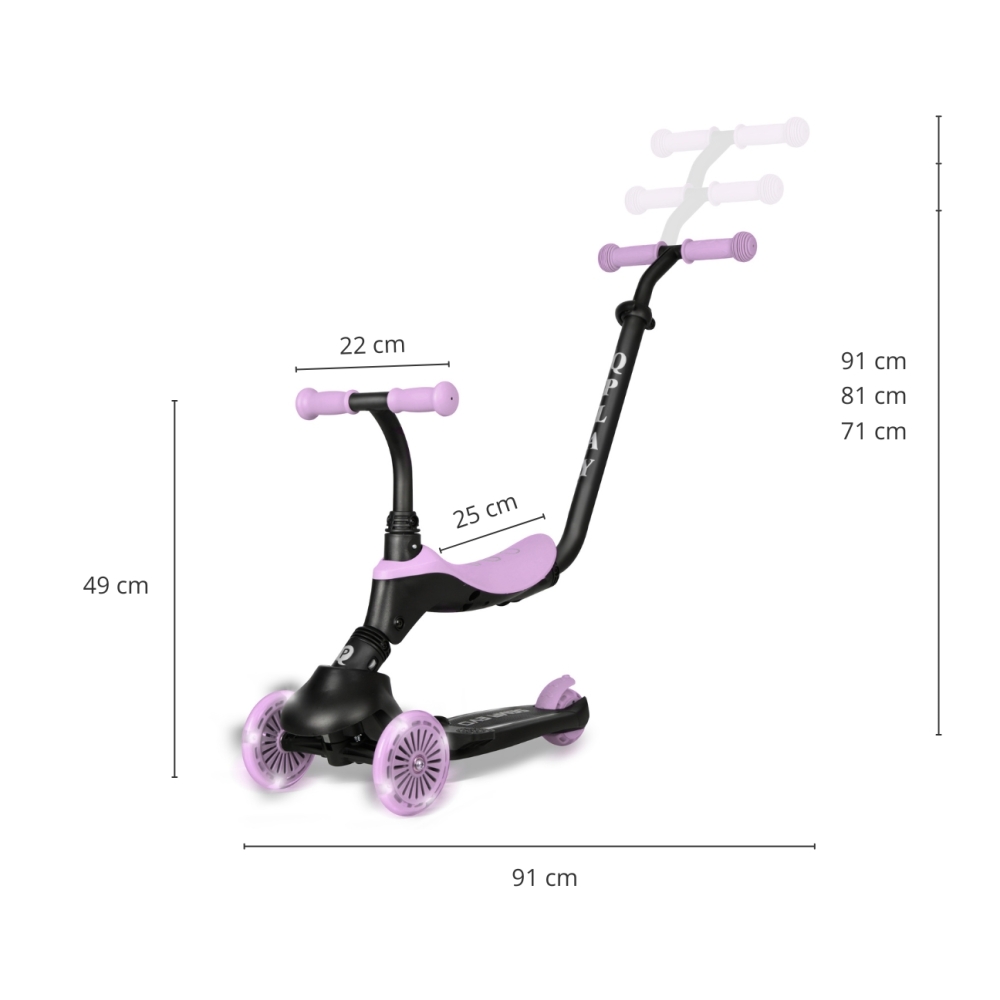 Paspirtukas Qplay Sema Evo 3in1, Violet-Judėjimui, Paspirtukai vaikams-e-vaikas