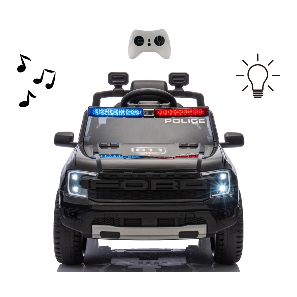 Elektromobilis Ford Ranger Police Black-Elektromobiliai vaikams, Visureigiai-e-vaikas