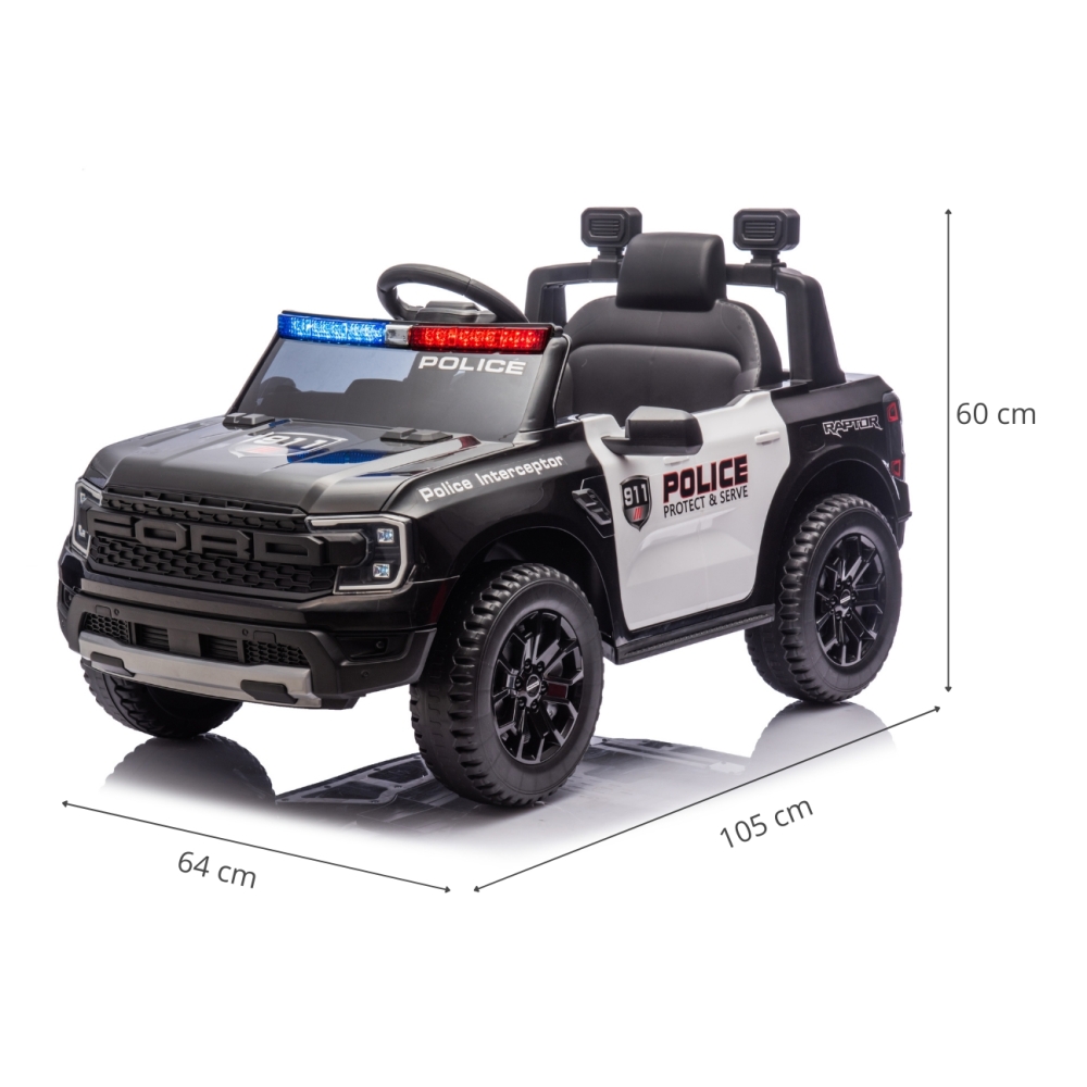 Elektromobilis Ford Ranger Police Black-Elektromobiliai vaikams, Visureigiai-e-vaikas