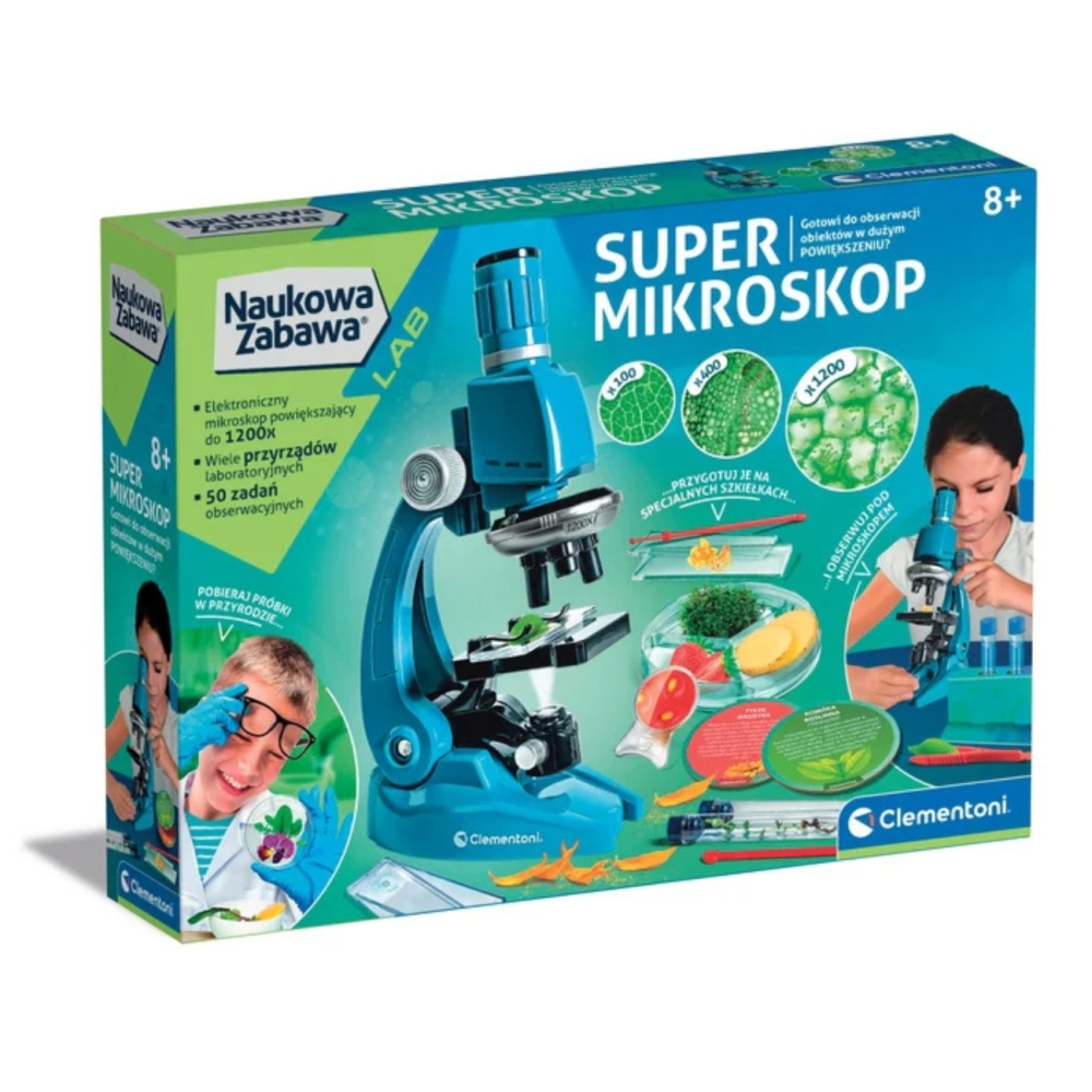 "Scientific Fun Super Microscope" lenkų kalbos rinkinys Clementoni 50755-Žaislai, Profesijos, buities žaislai, Moksliniai žaisla