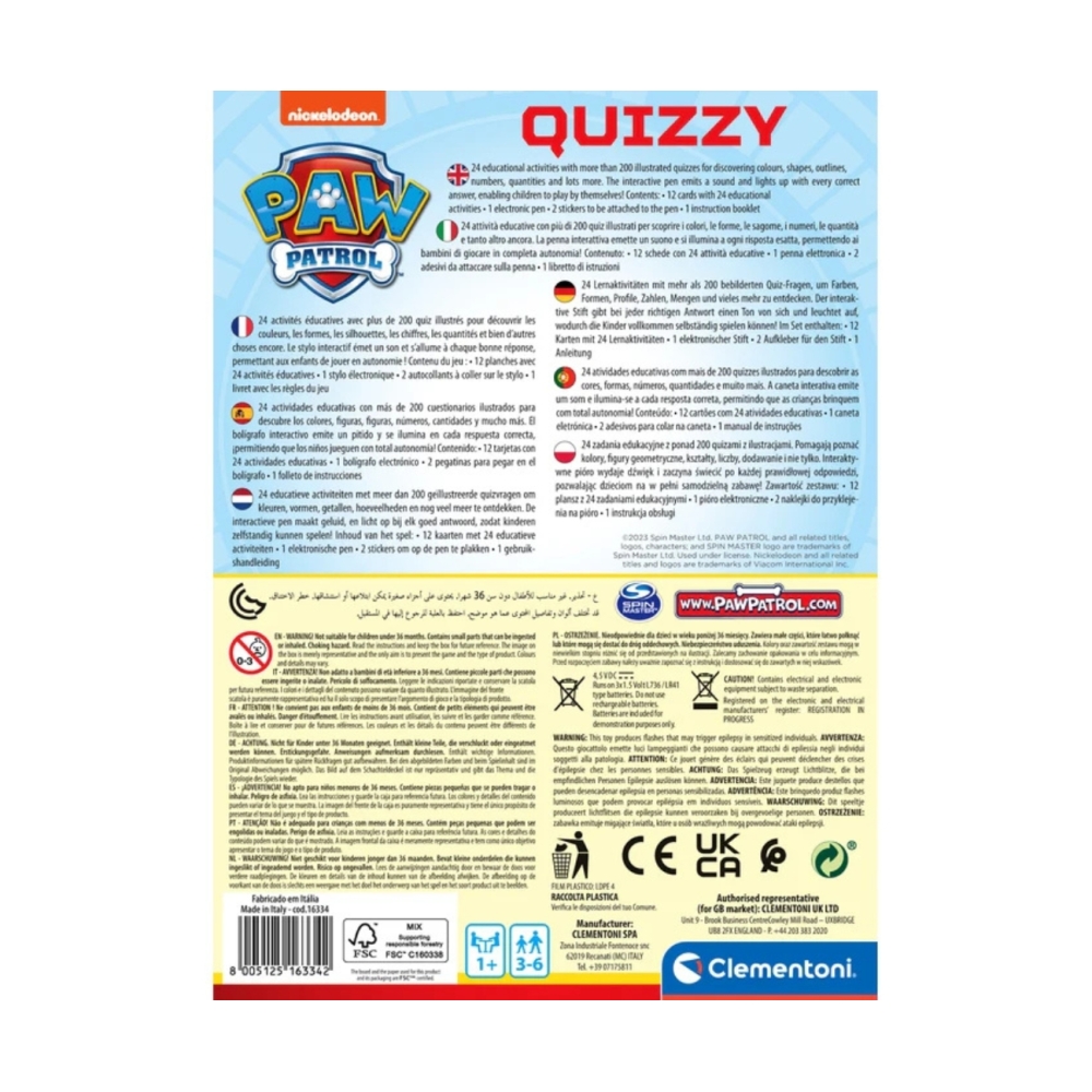 Interaktywny Quiz Psi Patrol Nickelodeon Clementoni 16334