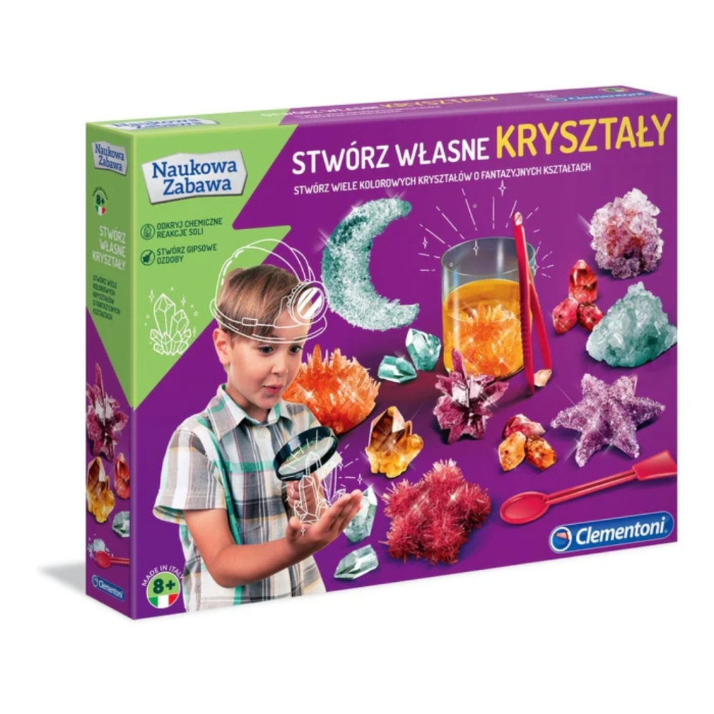 Mokslo įdomybių laboratorijos rinkinys Sukurk savo kristalus Lenkų kalba Clementoni 50069-Žaislai, Profesijos, buities žaislai, 