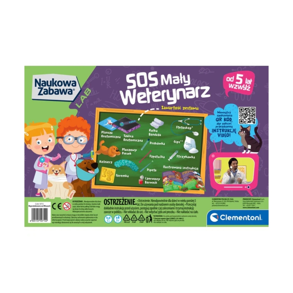 Mažojo veterinarijos gydytojo rinkinys Scientific Fun SOS šuo Lenkų kalba Clementoni 50712-Žaislai, Profesijos, buities žaislai,
