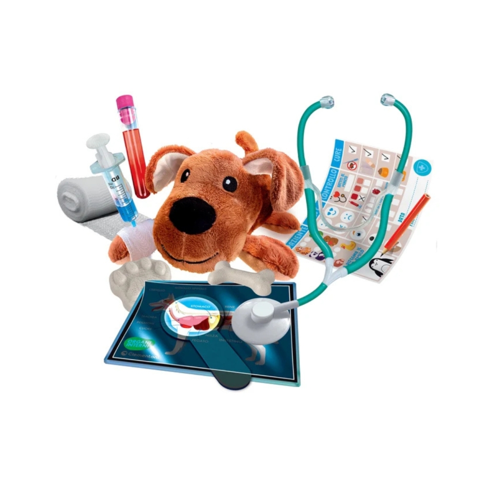 Mažojo veterinarijos gydytojo rinkinys Scientific Fun SOS šuo Lenkų kalba Clementoni 50712-Žaislai, Profesijos, buities žaislai,