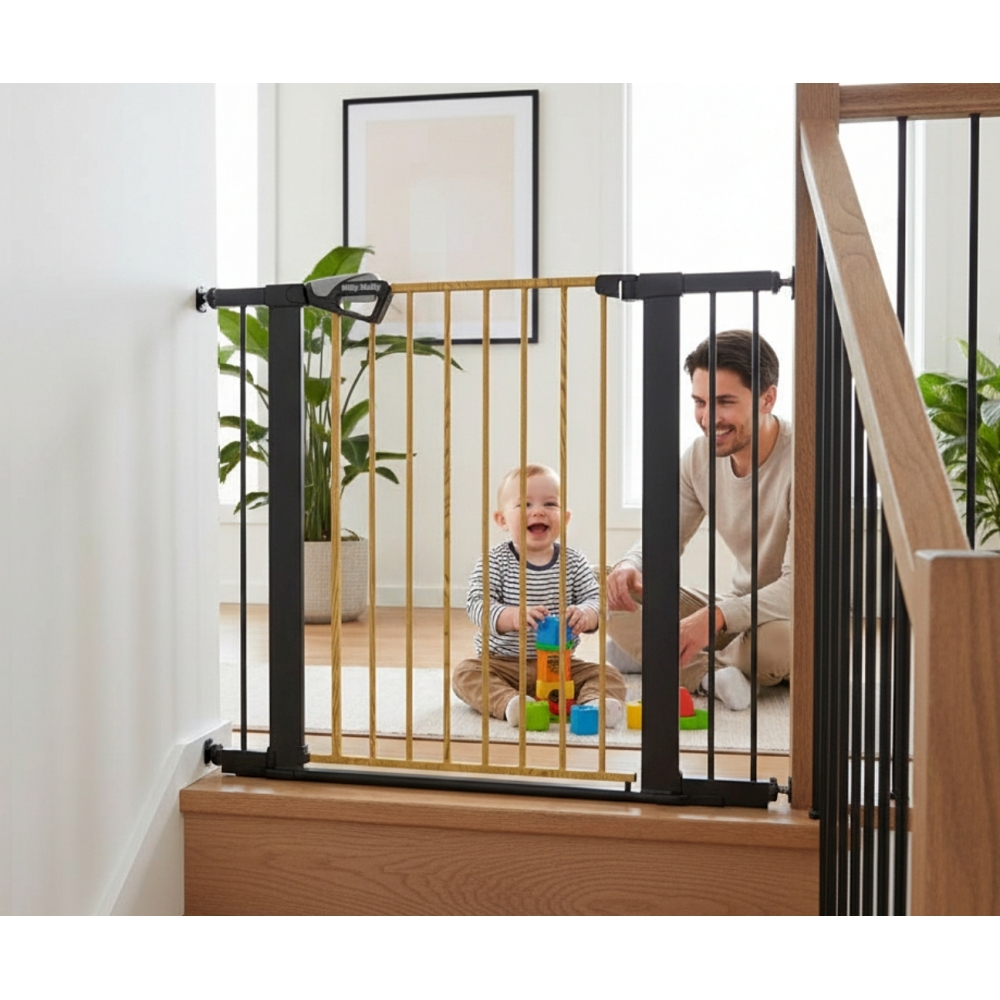 Apsauginiai vartai Laiptų užtvara su prailginimais Guardy 104 Black Natural-Priežiūrai, Apsaugos, Apsauginiai varteliai vaikams-
