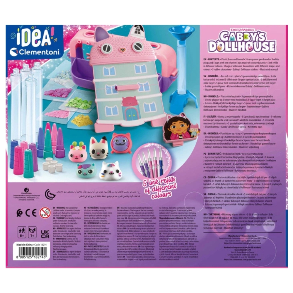 Kūrybinis 5 rašiklių dekoravimo rinkinys Idea Art Gabby Cat House Clementoni 18214-Žaislai, Kūrybiniai žaislai, Kūrybiniai rinki