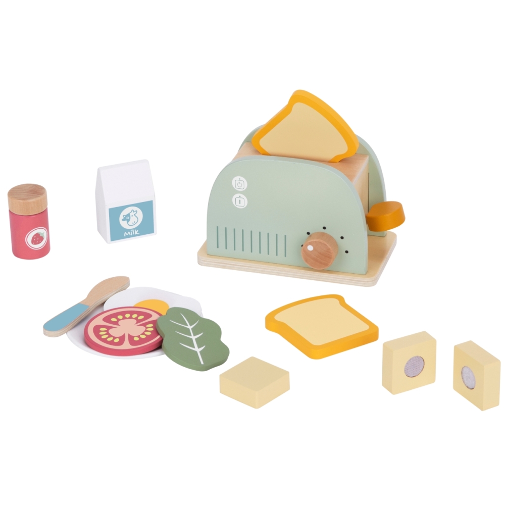 TOOKY TOY Toster Drewniany Pastelowy Zestaw Śniadaniowy