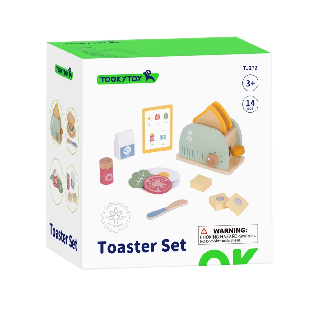 TOOKY TOY Toster Drewniany Pastelowy Zestaw Śniadaniowy