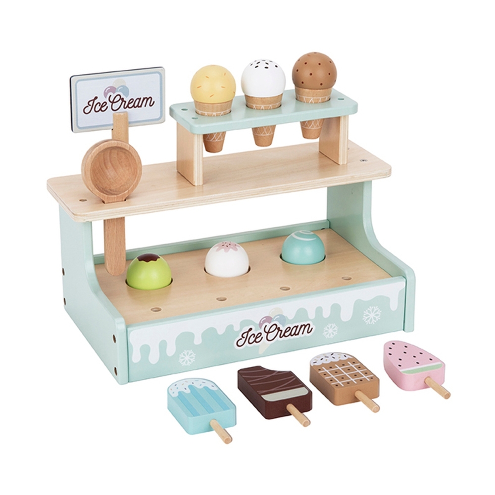 Medinė ledų parduotuvė TOOKY TOY Ledų prekystalis-Žaislai, Profesijos, buities žaislai, Mediniai, Mažiesiems kulinarams-e-vaikas