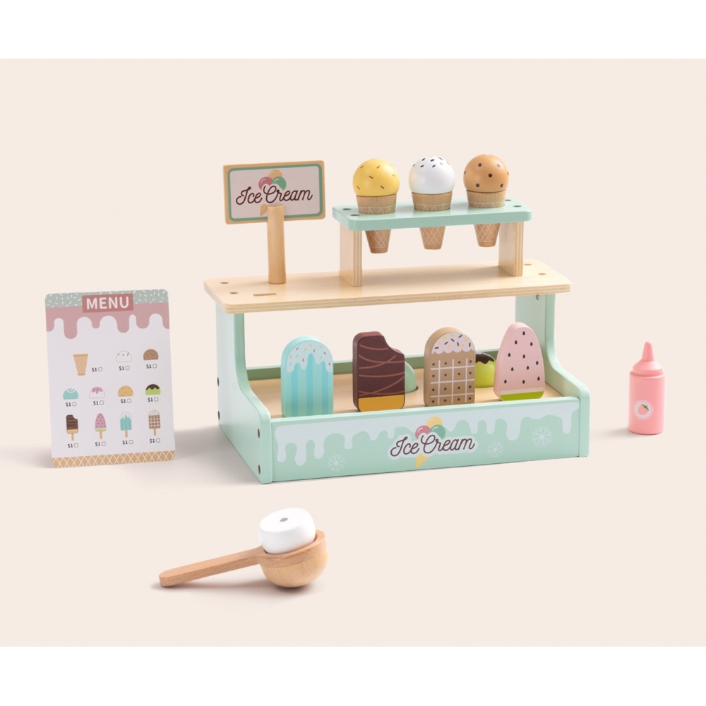 Medinė ledų parduotuvė TOOKY TOY Ledų prekystalis-Žaislai, Profesijos, buities žaislai, Mediniai, Mažiesiems kulinarams-e-vaikas