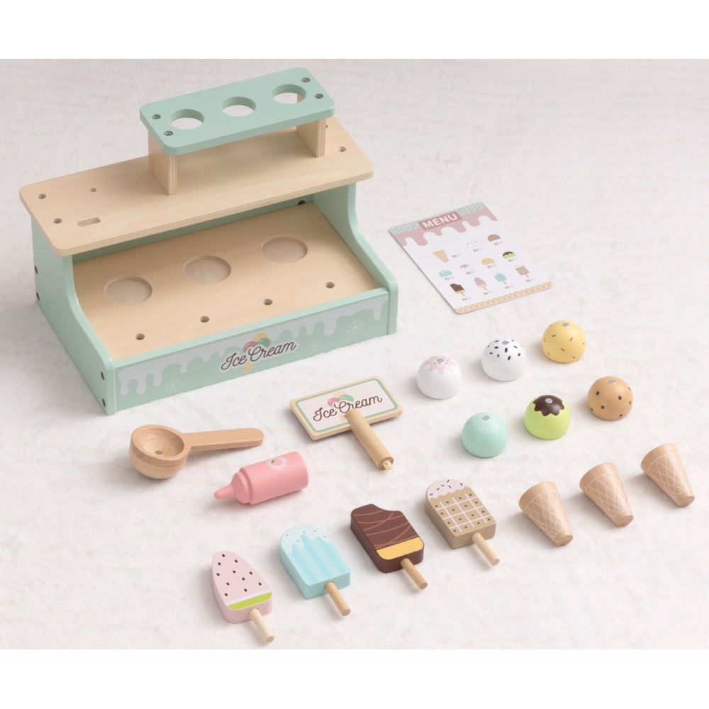 Medinė ledų parduotuvė TOOKY TOY Ledų prekystalis-Žaislai, Profesijos, buities žaislai, Mediniai, Mažiesiems kulinarams-e-vaikas