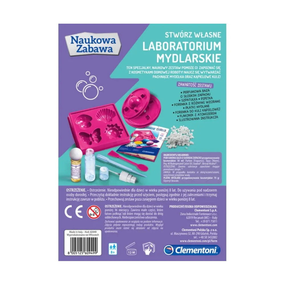 Mokslinis muilo laboratorijos rinkinys Science Fun Lenkų kalba Clementoni 60949-Žaislai, Profesijos, buities žaislai, Moksliniai