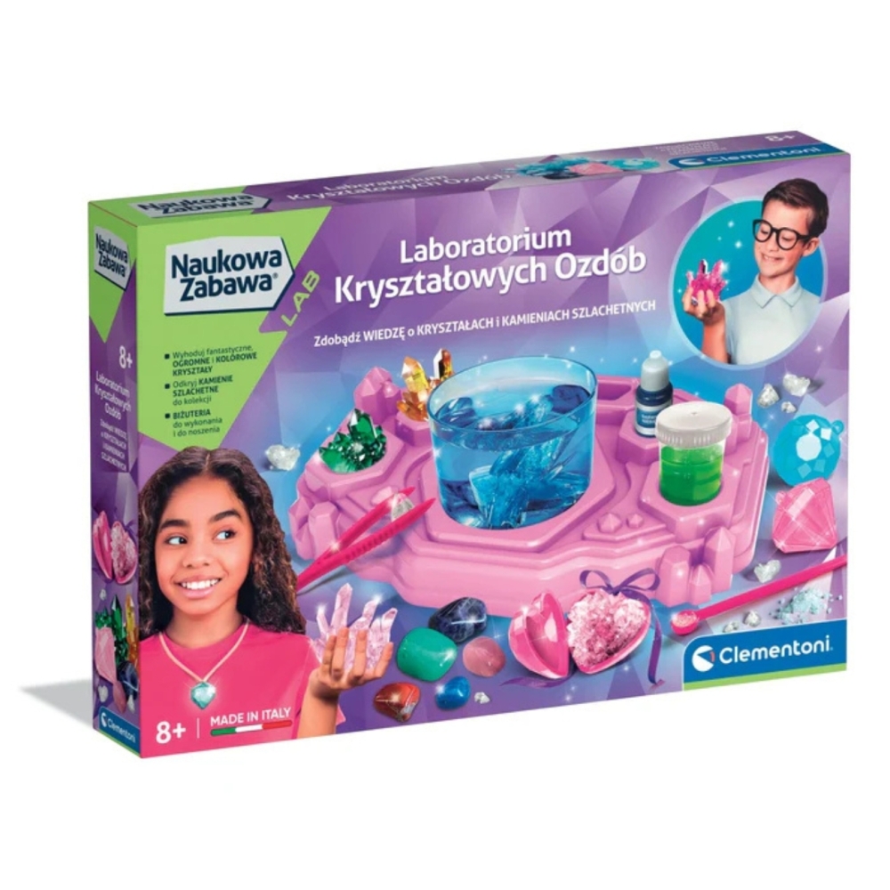 Krištolo papuošalai Scientific Fun Laboratorija Brangakmeniai Lenkų kalba Clementoni 50398-Žaislai, Profesijos, buities žaislai,