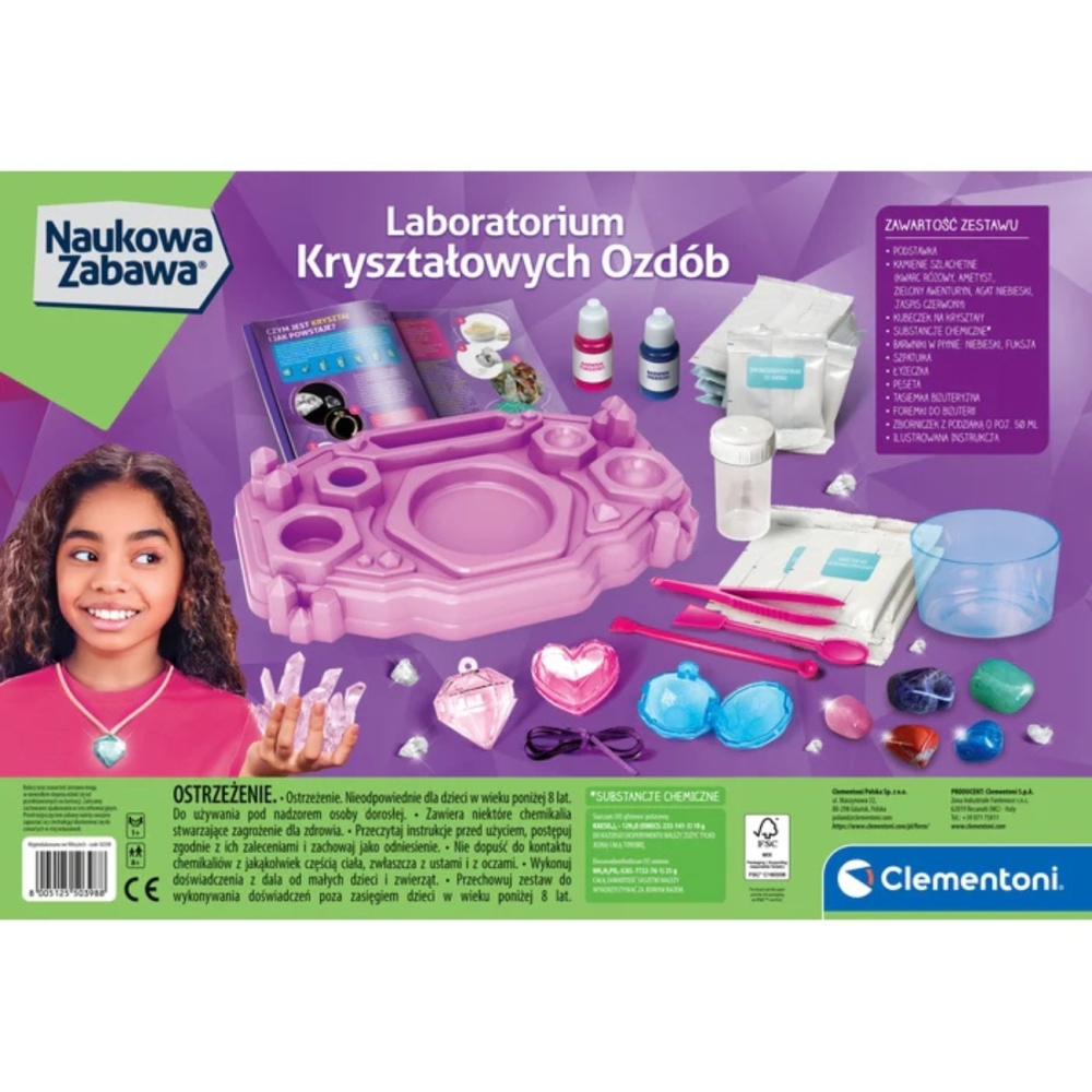 Krištolo papuošalai Scientific Fun Laboratorija Brangakmeniai Lenkų kalba Clementoni 50398-Žaislai, Profesijos, buities žaislai,