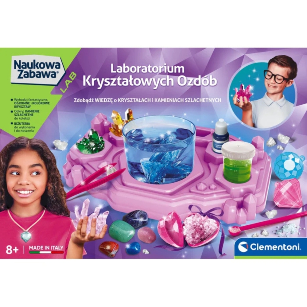 Krištolo papuošalai Scientific Fun Laboratorija Brangakmeniai Lenkų kalba Clementoni 50398-Žaislai, Profesijos, buities žaislai,