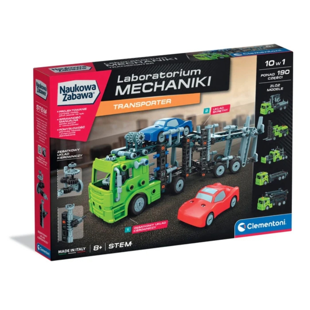 Konstruktorius Transporto mechanikos laboratorijos Lenkų kalba Clementoni 50249-Žaislai, Konstruktoriai, Lego, statybiniai bloka
