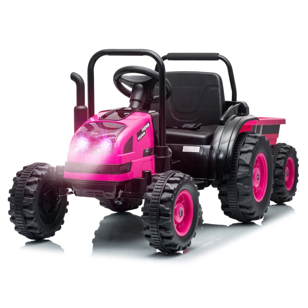 Elektrinis traktorius su priekaba Farmer, Pink-Elektromobiliai vaikams, Traktoriai-e-vaikas