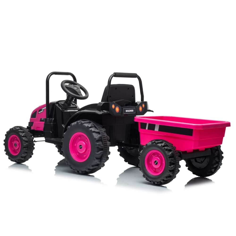 Elektrinis traktorius su priekaba Farmer, Pink-Elektromobiliai vaikams, Traktoriai-e-vaikas