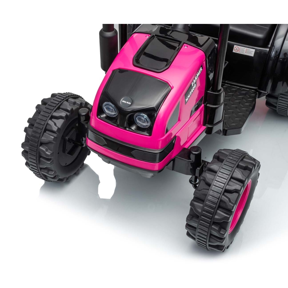 Elektrinis traktorius su priekaba Farmer, Pink-Elektromobiliai vaikams, Traktoriai-e-vaikas