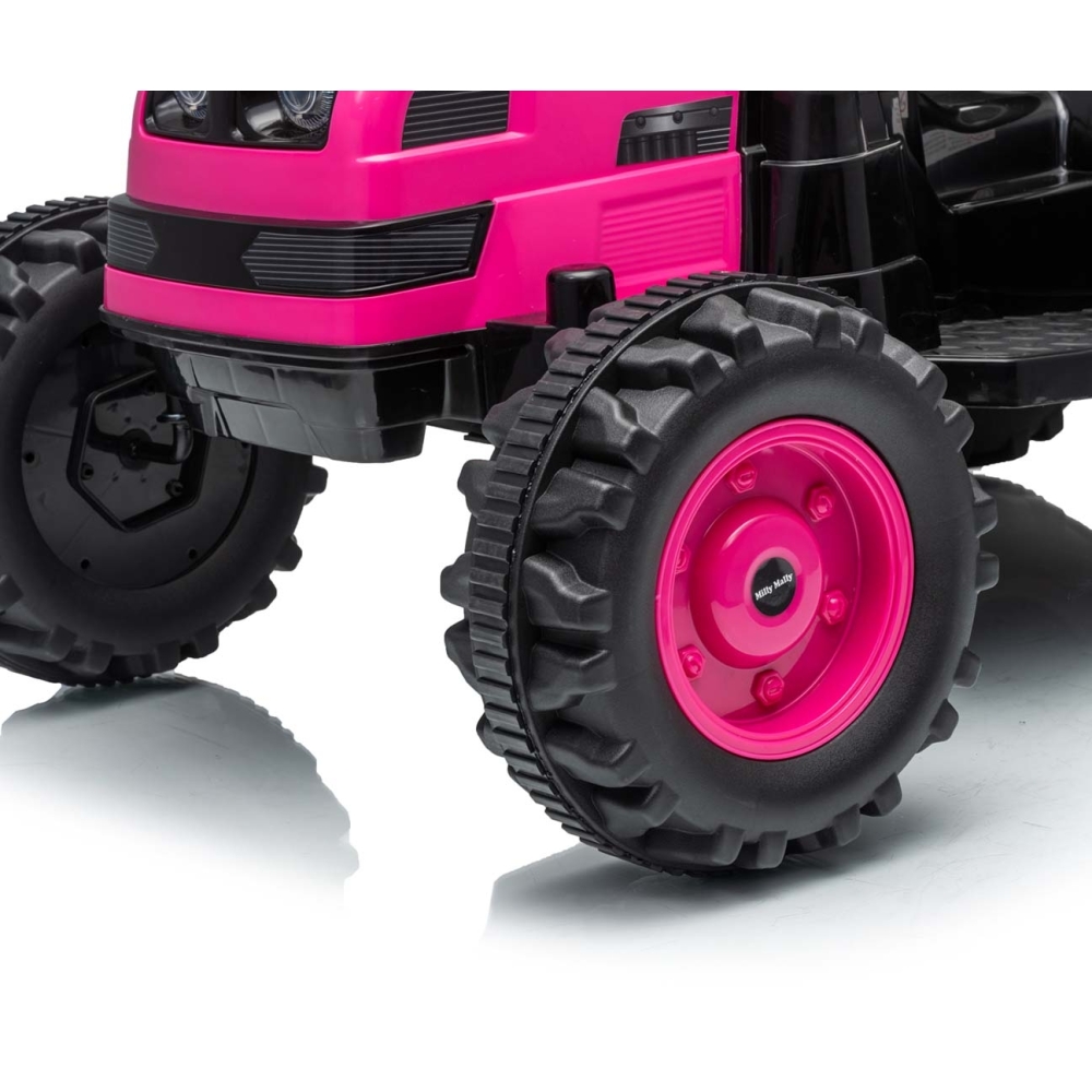 Elektrinis traktorius su priekaba Farmer, Pink-Elektromobiliai vaikams, Traktoriai-e-vaikas
