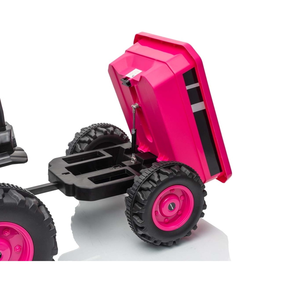 Elektrinis traktorius su priekaba Farmer, Pink-Elektromobiliai vaikams, Traktoriai-e-vaikas