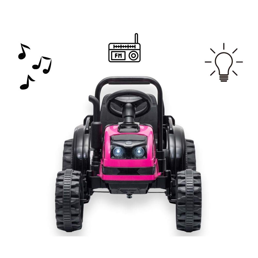 Elektrinis traktorius su priekaba Farmer, Pink-Elektromobiliai vaikams, Traktoriai-e-vaikas