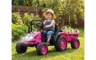 Pojazd na akumulator Traktor z przyczepą Farmer Pink