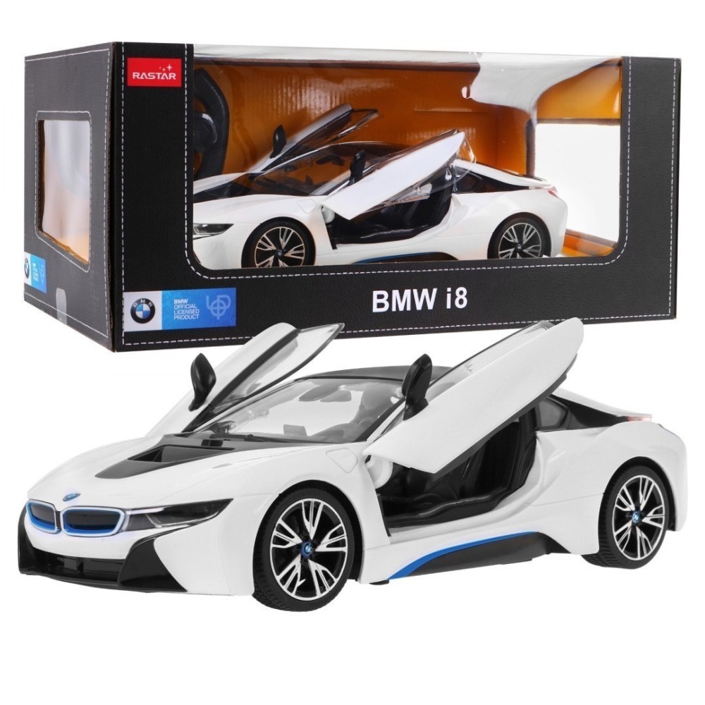 Nuotoliniu būdu valdomas BMW i8 baltas RASTAR 1:14