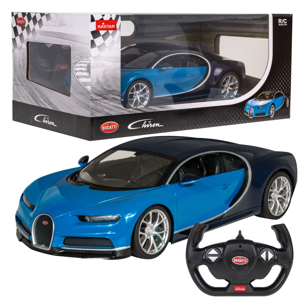 Nuotoliniu būdu valdomas Bugatti Chiron blue RASTAR 1:14 + LED žibintai + 2,4 GHz pultas